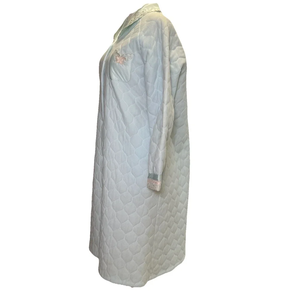 JCPenney Vtg Quilted Robe House Dress L Granny‎ Appliqué Cottage 60s Mid Century